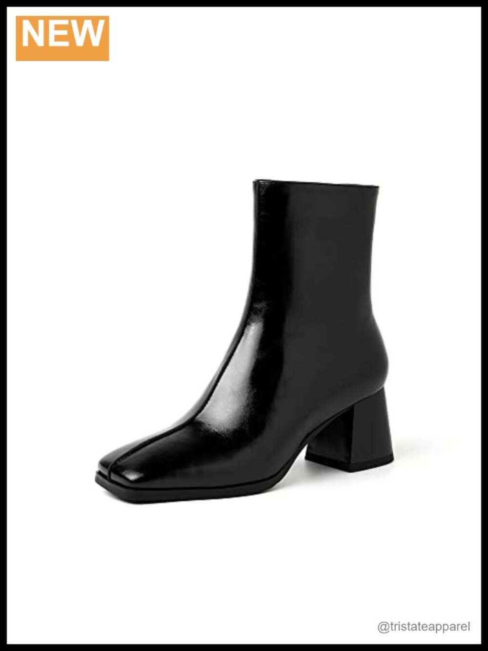 Genuine Leather Square Toe Handmade Zipper Mid Chunky Heels Trendy Ankle Boots